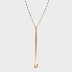 Teardrop Bean Adjustable Necklace - A New Day™ Gold: Lobster Claw Clasp, Nickel-Free Metal, 32" Length