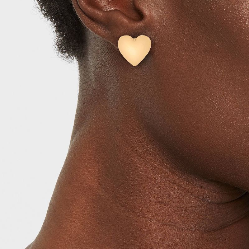 slide 2 of 3, Puff Heart Button Earrings - A New Day™ Gold: Nickel-Free Studs, 1 ct