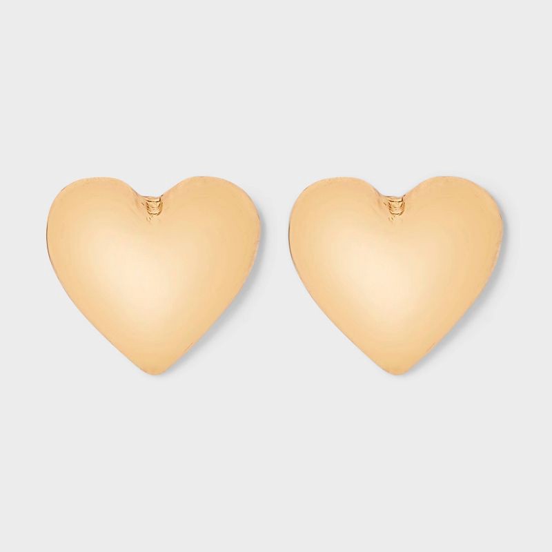 slide 1 of 3, Puff Heart Button Earrings - A New Day™ Gold: Nickel-Free Studs, 1 ct
