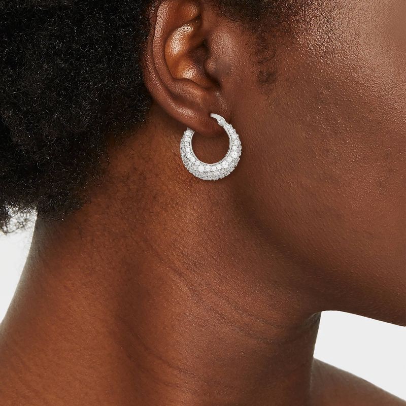 slide 2 of 4, Cubic Zirconia Tapered Pave Huggie Hoop Post Earrings - A New Day™ Silver: Sterling Silver, Nickel-Free, 1 ct