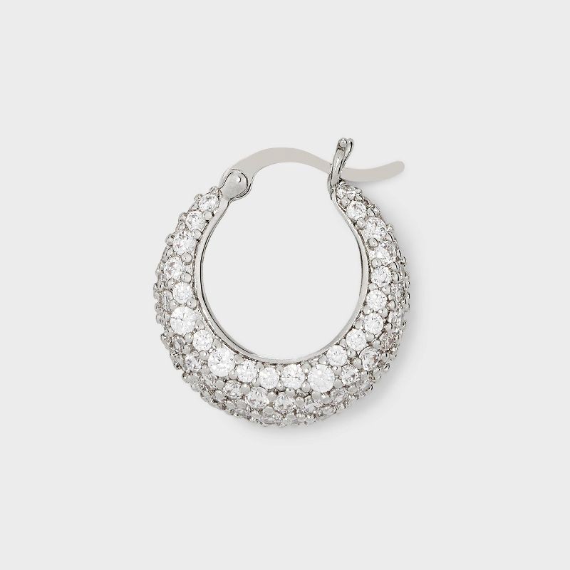 slide 3 of 4, Cubic Zirconia Tapered Pave Huggie Hoop Post Earrings - A New Day™ Silver: Sterling Silver, Nickel-Free, 1 ct