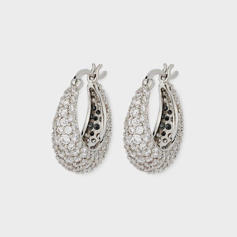 slide 4 of 4, Cubic Zirconia Tapered Pave Huggie Hoop Post Earrings - A New Day™ Silver: Sterling Silver, Nickel-Free, 1 ct