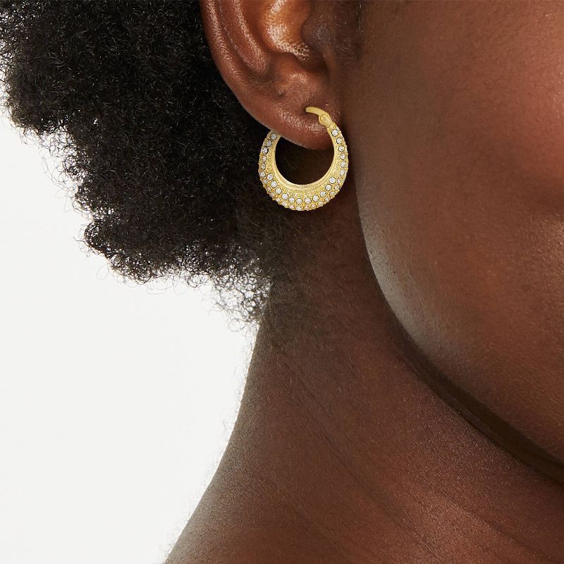slide 2 of 3, 14k Gold Plated Crystal Click Top Tapered Hoop Earrings - A New Day™ Gold: Brass, Nickel-Free, 0.6" Length, 1 ct