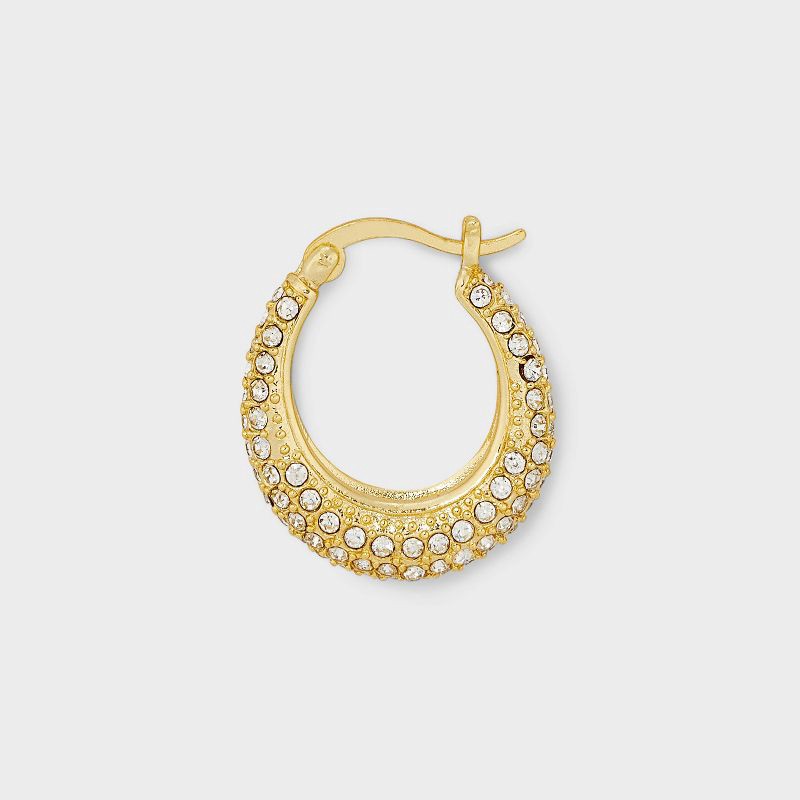 slide 3 of 3, 14k Gold Plated Crystal Click Top Tapered Hoop Earrings - A New Day™ Gold: Brass, Nickel-Free, 0.6" Length, 1 ct