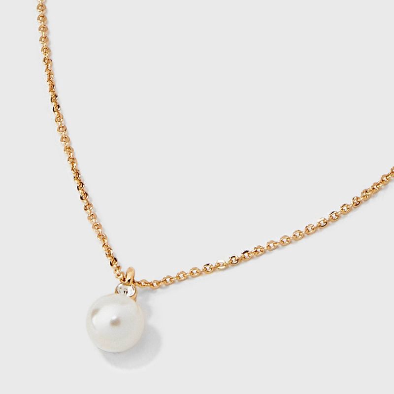 slide 4 of 4, Glass Pearl Pendant with Cubic Zirconia Chain Necklace - A New Day™ Gold: Singapore Style, Lobster Claw Clasp, Steel & Brass, 1 ct