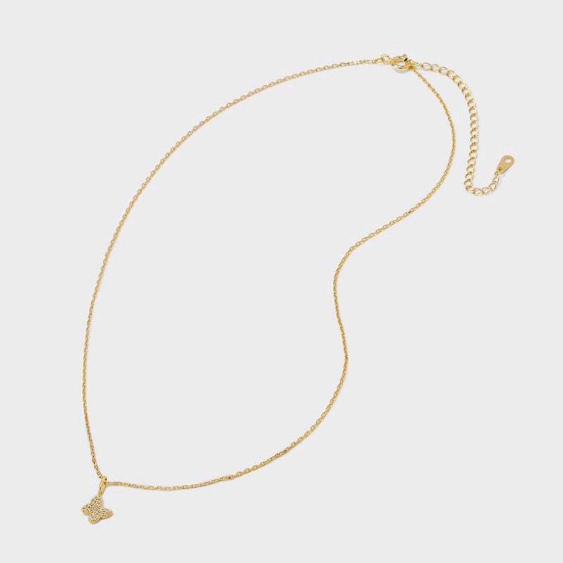 slide 3 of 4, 14k Gold Plated Pave Cubic Zirconia Butterfly Pendant Necklace - A New Day™ Gold: Jewelry, Nickel-Free, 21", 1 ct