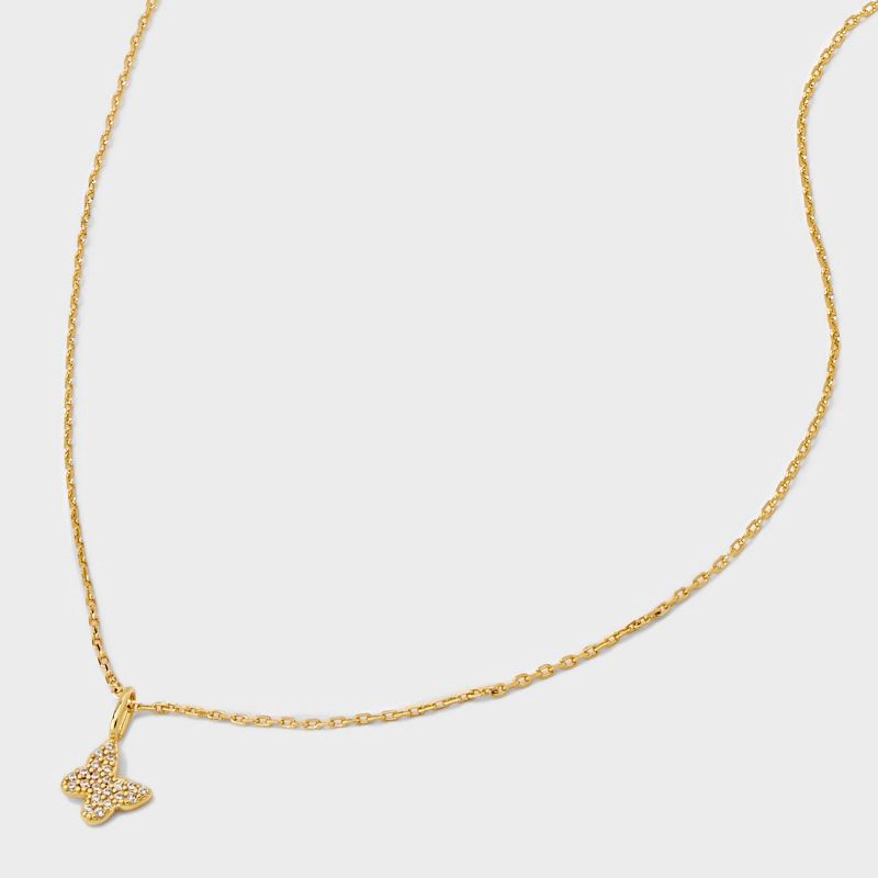 slide 4 of 4, 14k Gold Plated Pave Cubic Zirconia Butterfly Pendant Necklace - A New Day™ Gold: Jewelry, Nickel-Free, 21", 1 ct