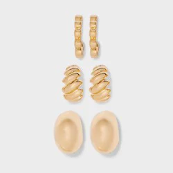 Textured Hoops Earring Set 3pc - A New Day™ Gold: Nickel-Free Metal, Post Closure