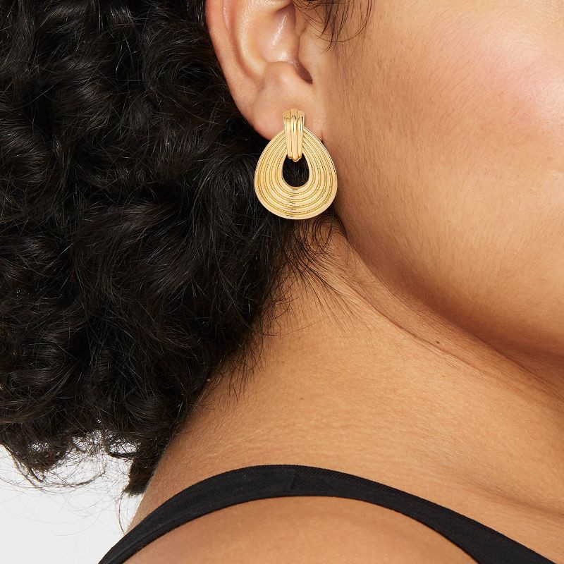 slide 2 of 3, Ribbed Door Knocker Earrings - A New Day™ Gold: Nickel-Free Metal, Post Closure, 1.11" Length, 1 ct