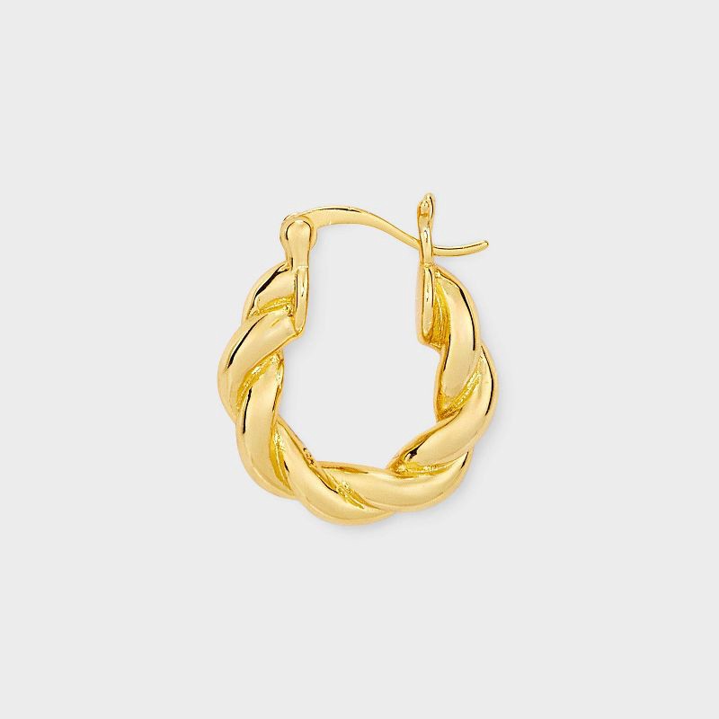 slide 3 of 3, 14K Gold Plated Brass Polished Twist Click Top Hoop Earrings - A New Day™ Gold: Nickel-Free, Gift Box Included, 1 ct