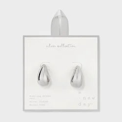 Silver Plated Brass Puff Tapered Hoop Earrings - A New Day™ Silver: Polished Nickel-Free Metal, Sterling Silver, Post Closure