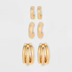Smooth Hoop Earring Set 3pc - A New Day™ Gold: Nickel-Free Metal, Post Closure