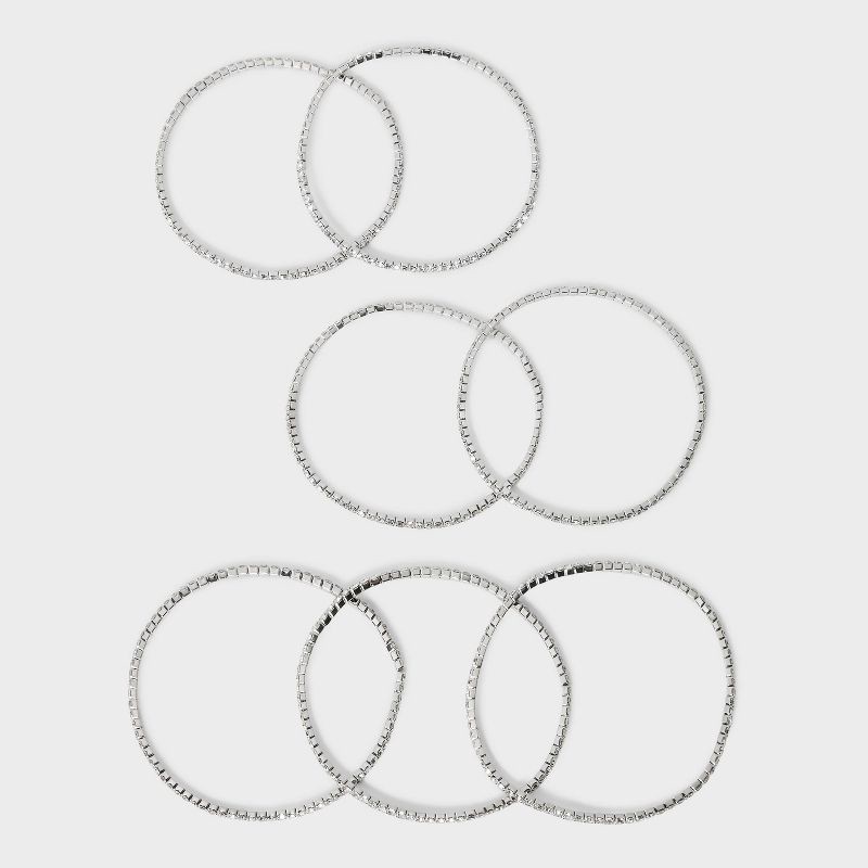 slide 3 of 4, Clear Glass Stone Stretch Bracelet Set 7pc - A New Day™ Silver: Faceted Design, Square Cut, Glass & Brass Material, 7 ct