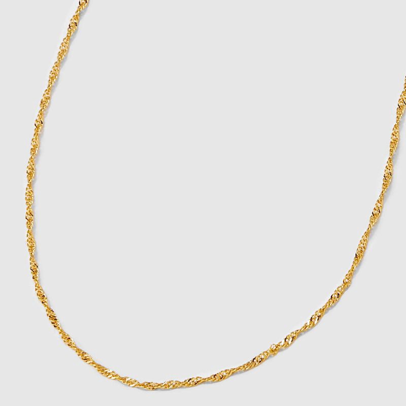slide 4 of 4, 14k Gold Plated Brass Twisted Singapore Chain Necklace - A New Day™ Gold: 19 Inch, Polished, Nickel-Free, Fashion Jewelry, 1 ct