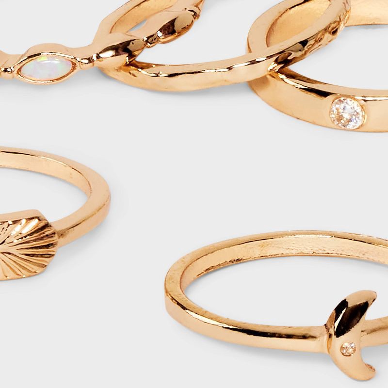 slide 2 of 2, Cubic Zirconia Semi-Precious Opal and Moon Ring Set 5pc - Universal Thread™ Gold: Stacking Jewelry, Size 7-9, 5 ct