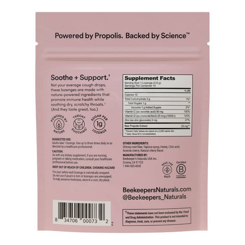 slide 2 of 2, Beekeepers Naturals Propolis Soothing Lozenges - Cherry Acerola - 14ct, 14 ct