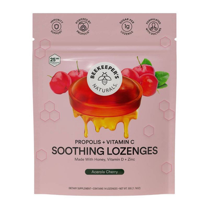 slide 1 of 2, Beekeepers Naturals Propolis Soothing Lozenges - Cherry Acerola - 14ct, 14 ct