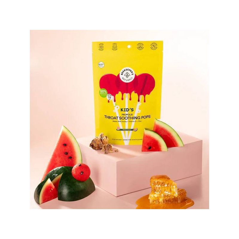 slide 3 of 4, Beekeepers Naturals Kids' Propolis Immune Support Lollipops - Watermelon - 15ct, 15 ct