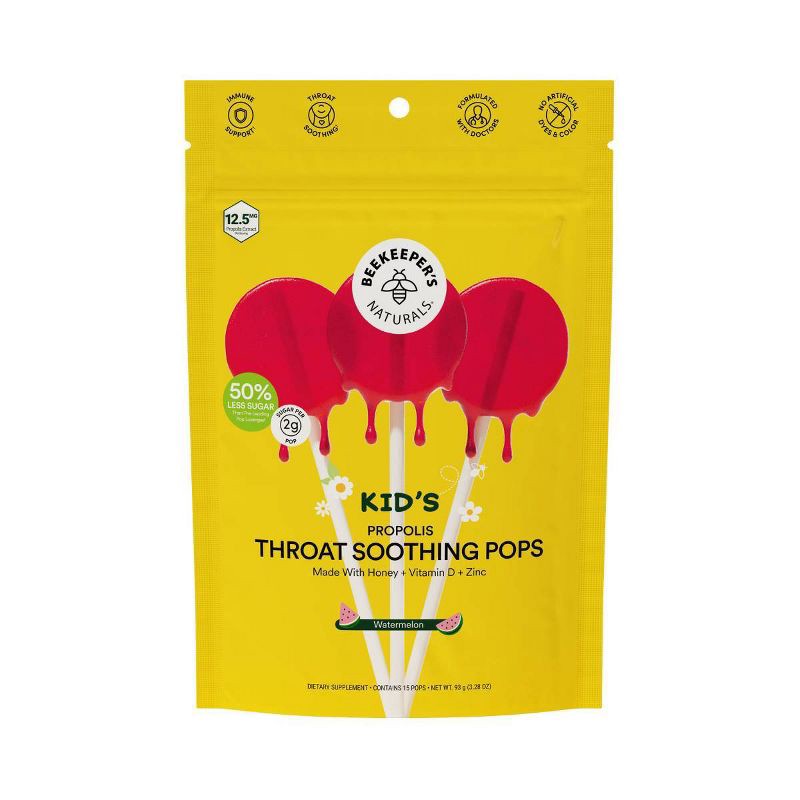 slide 1 of 4, Beekeepers Naturals Kids' Propolis Immune Support Lollipops - Watermelon - 15ct, 15 ct
