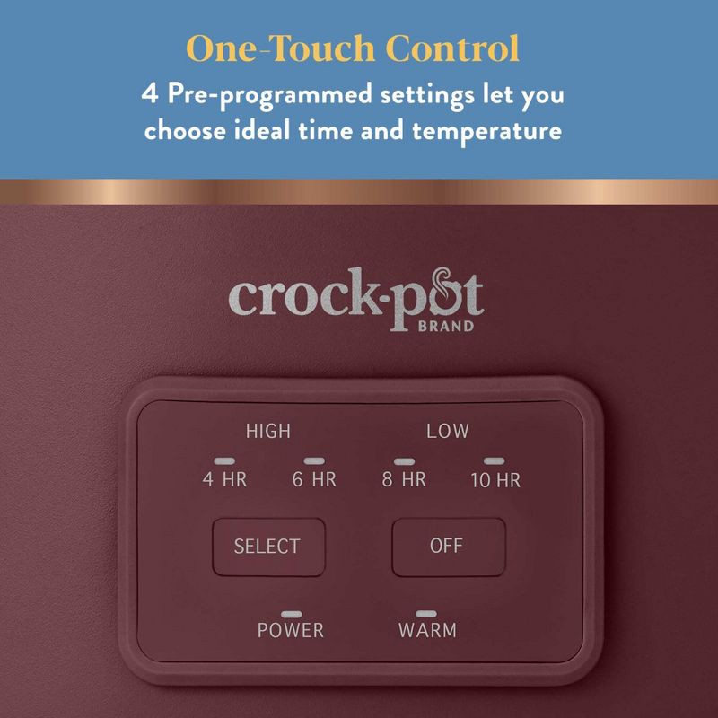 slide 3 of 6, Crock-Pot 6qt Cook & Carry Programmable Slow Cooker Ceramic Lambrusco Red: 3 Settings, Dishwasher-Safe Parts, 210W, 6 qt