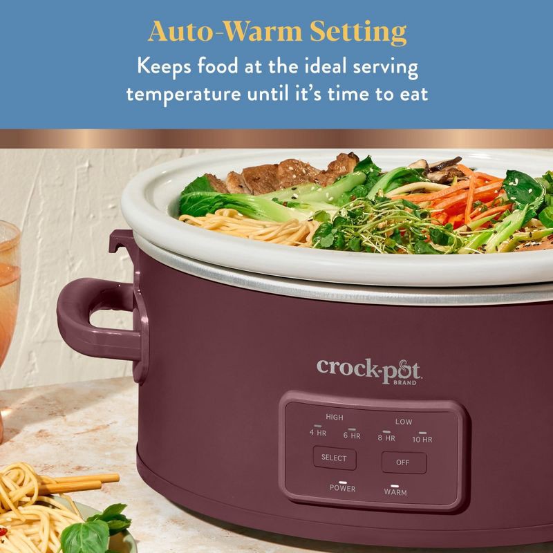slide 4 of 6, Crock-Pot 6qt Cook & Carry Programmable Slow Cooker Ceramic Lambrusco Red: 3 Settings, Dishwasher-Safe Parts, 210W, 6 qt