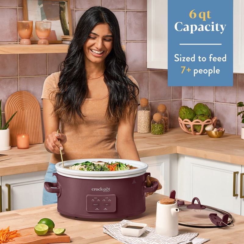 slide 5 of 6, Crock-Pot 6qt Cook & Carry Programmable Slow Cooker Ceramic Lambrusco Red: 3 Settings, Dishwasher-Safe Parts, 210W, 6 qt