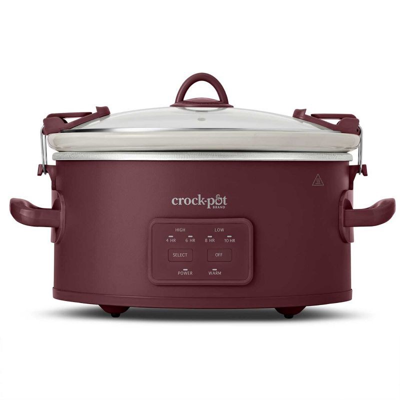 slide 1 of 6, Crock-Pot 6qt Cook & Carry Programmable Slow Cooker Ceramic Lambrusco Red: 3 Settings, Dishwasher-Safe Parts, 210W, 6 qt