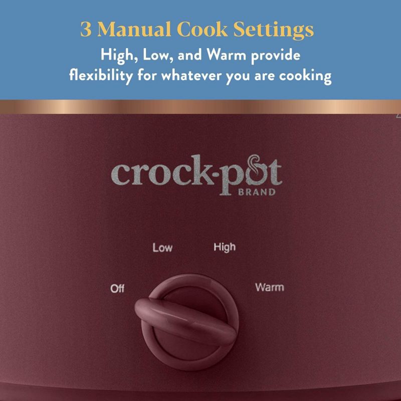 slide 3 of 6, Crock-Pot 4.5qt Slow Cooker Lambrusco Red: Ceramic Stoneware Pot, 3 Settings, Dishwasher-Safe, Tempered Glass Lid, 4.5 qt