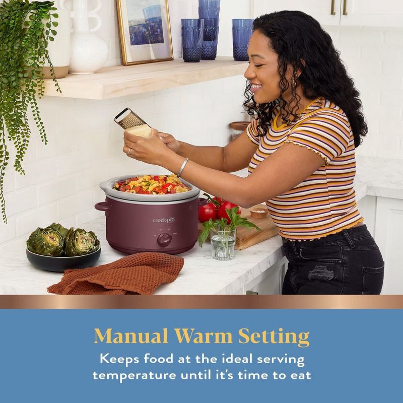 slide 5 of 6, Crock-Pot 4.5qt Slow Cooker Lambrusco Red: Ceramic Stoneware Pot, 3 Settings, Dishwasher-Safe, Tempered Glass Lid, 4.5 qt
