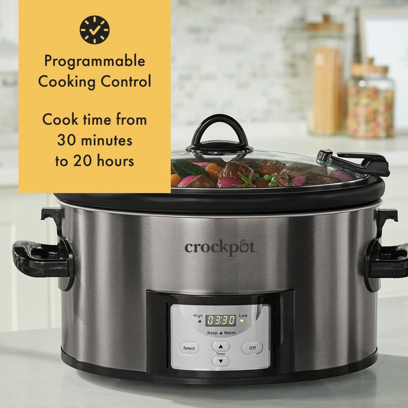 slide 4 of 6, Crock-Pot 7qt Cook & Carry Programmable Easy-Clean Slow Cooker Stainless Steel: 3 Settings, Dishwasher-Safe Parts, 7 qt