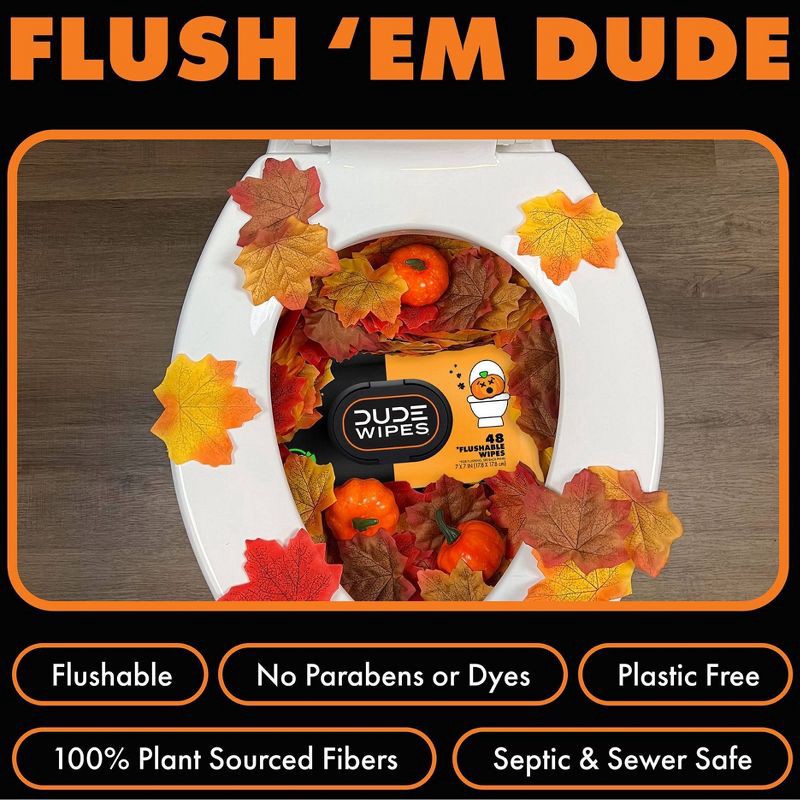 slide 6 of 6, Dude Wipes Dumpkin Spice Flushable Wipes - 3pk/144ct, 3 pk; 144 ct