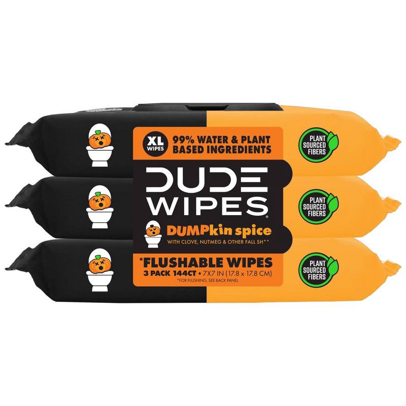 slide 1 of 6, Dude Wipes Dumpkin Spice Flushable Wipes - 3pk/144ct, 3 pk; 144 ct