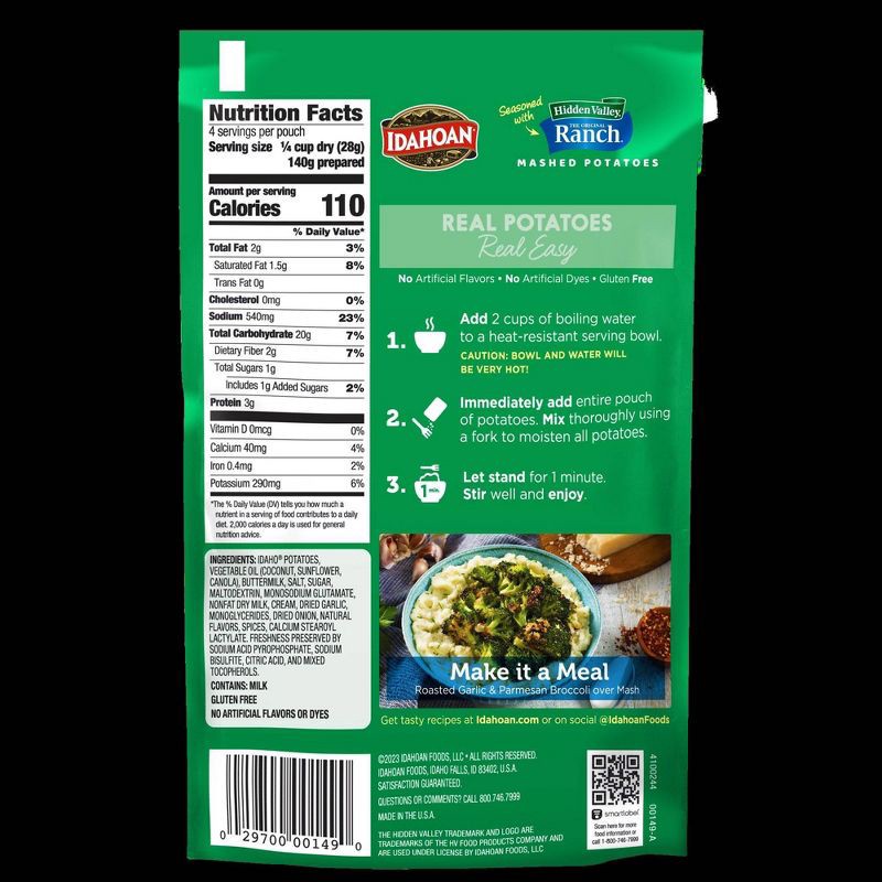 slide 2 of 3, Idahoan Gluten Free Mashed Potatoes Seasoned with Hidden Valley Ranch - 4oz, 4 oz