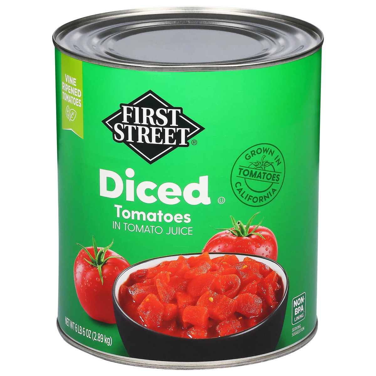 slide 10 of 15, Cb02 First Street Diced Tomatoes In Juice, 102 oz