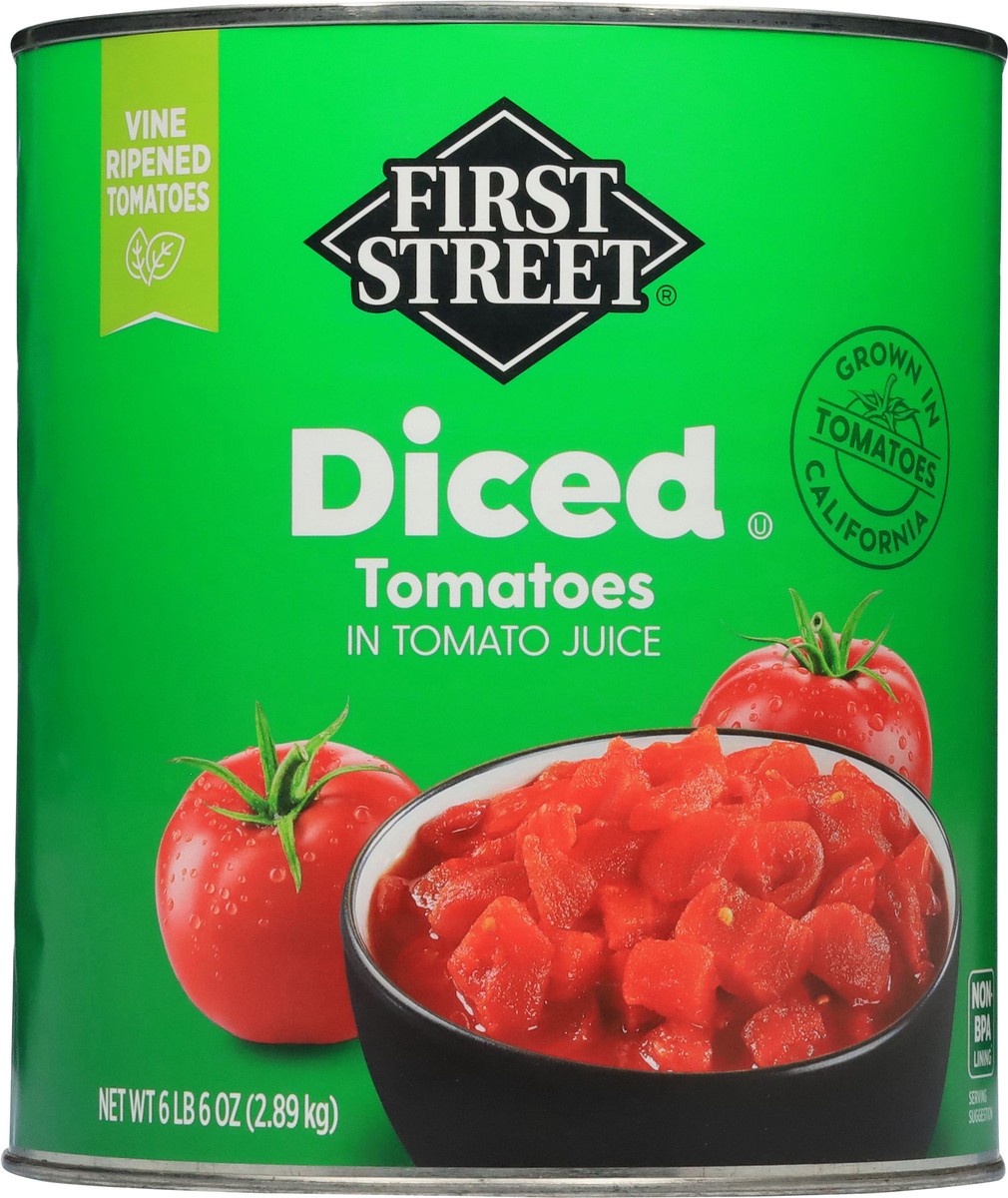 slide 5 of 15, Cb02 First Street Diced Tomatoes In Juice, 102 oz