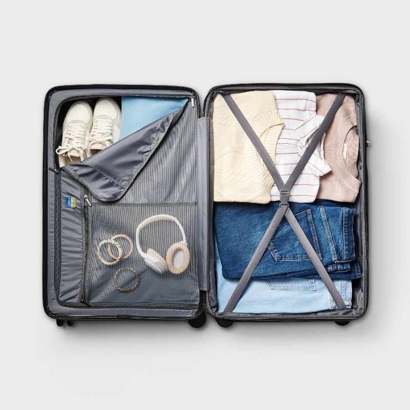 slide 5 of 5, Hardside Large Checked Spinner Suitcase Black - Open Story™️, 1 ct