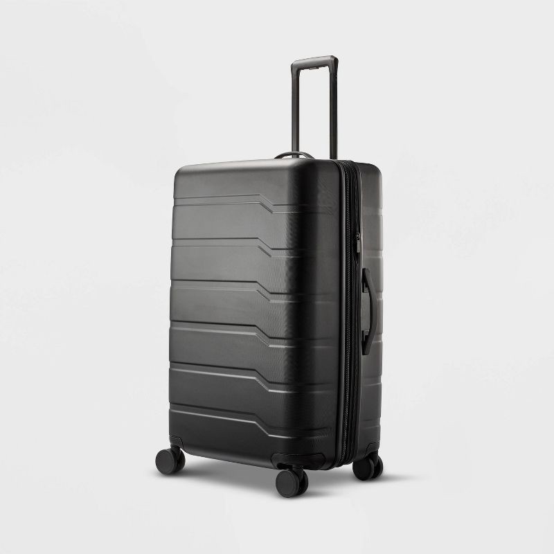 slide 1 of 5, Hardside Large Checked Spinner Suitcase Black - Open Story™️, 1 ct