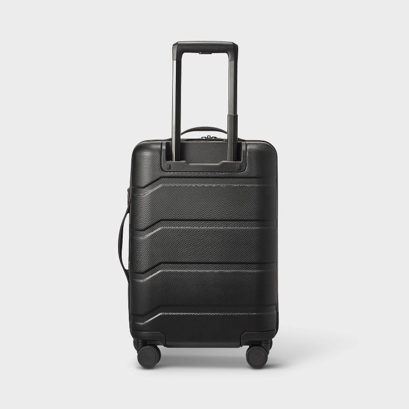 slide 3 of 5, Hardside Carry On Spinner Suitcase Black - Open Story™️: Telescoping Handle, 8 Wheels, 1 ct