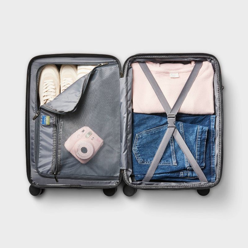 slide 5 of 5, Hardside Carry On Spinner Suitcase Black - Open Story™️: Telescoping Handle, 8 Wheels, 1 ct