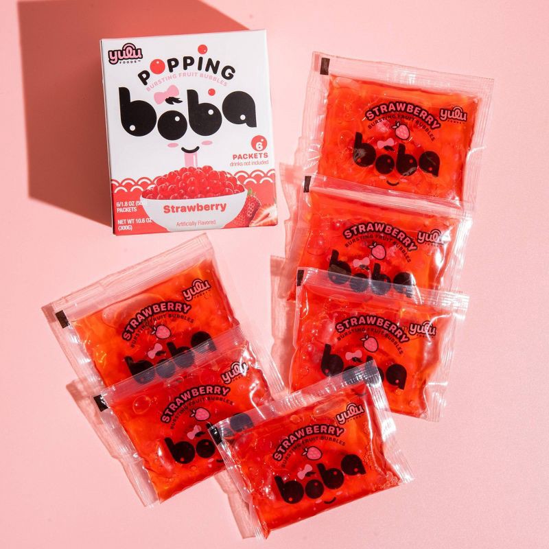 slide 3 of 7, Yulu Popping Bursting Strawberry Flavored Boba Fruit Bubbles For Boba Tea - 6ct/10.6oz, 6 ct; 10.6 oz