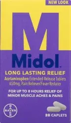 Midol Long Lasting Relief Acetaminophen Extended Release Tablets 20 Count