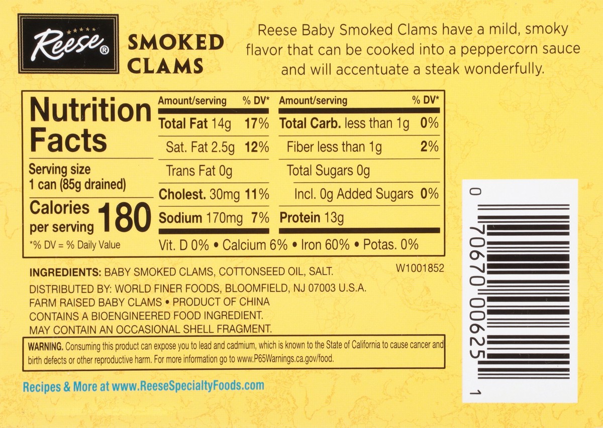 slide 2 of 9, Reese Smoked Clams Baby 3.7 oz, 3.7 oz