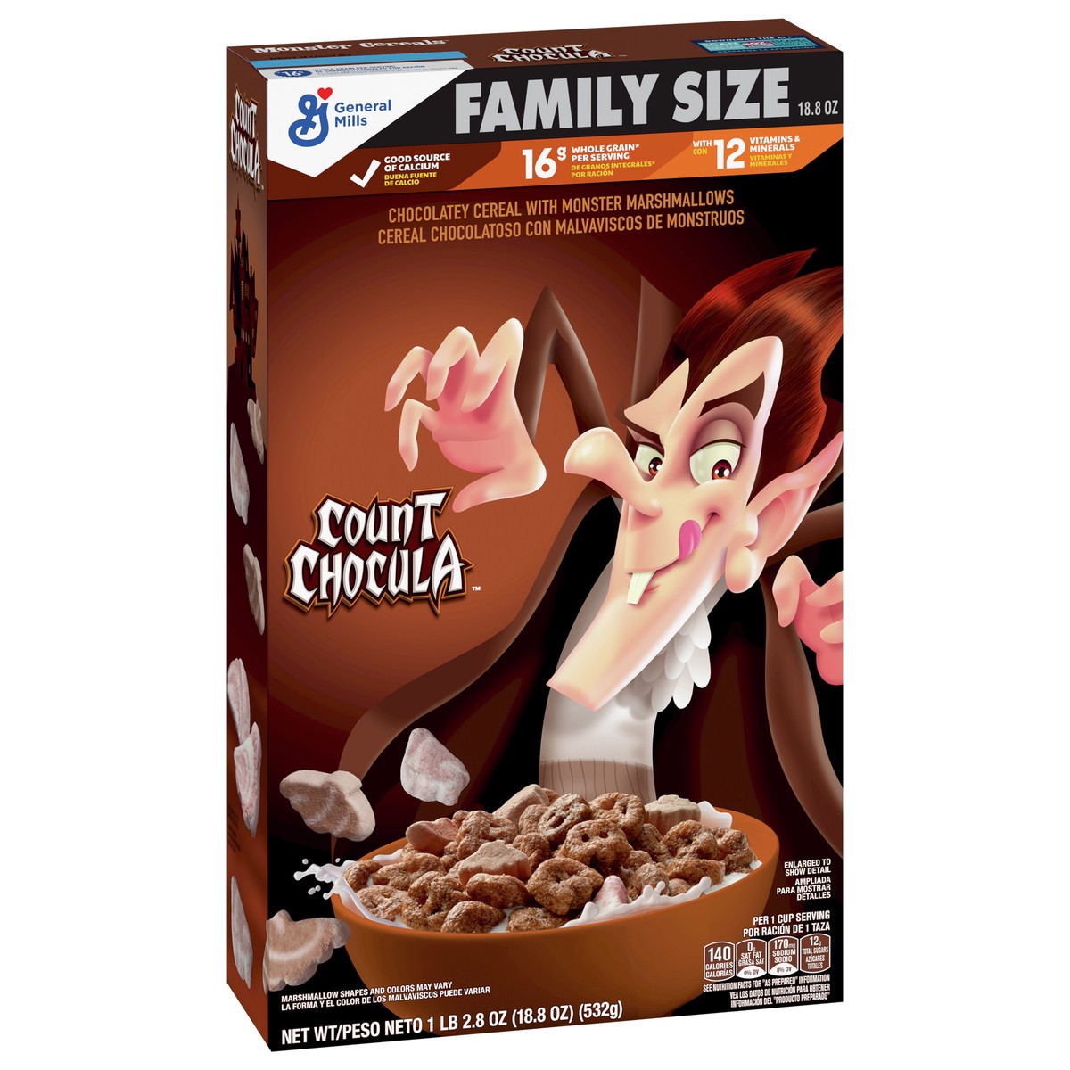slide 3 of 13, Count Chocula Cereal with Monster Marshmallows, Kids Breakfast Cereal, Limited Edition, Made with Whole Grain, Family Size, 18.8 oz , 18.8 oz
