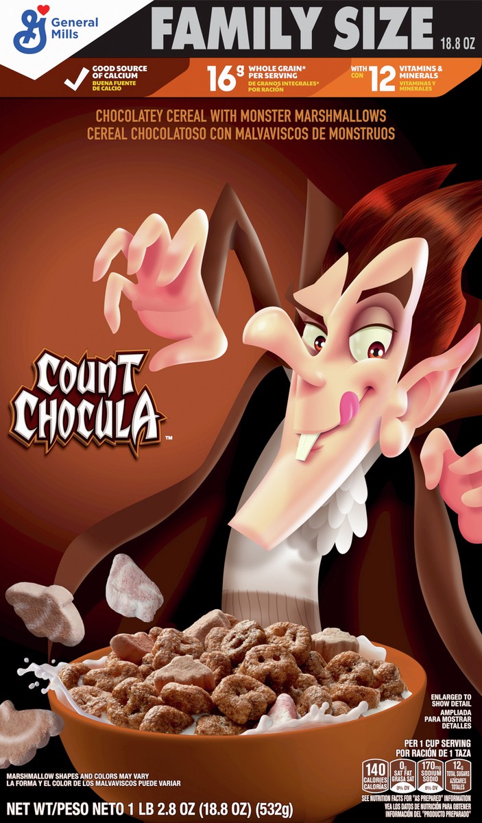 slide 6 of 13, Count Chocula Cereal with Monster Marshmallows, Kids Breakfast Cereal, Limited Edition, Made with Whole Grain, Family Size, 18.8 oz , 18.8 oz