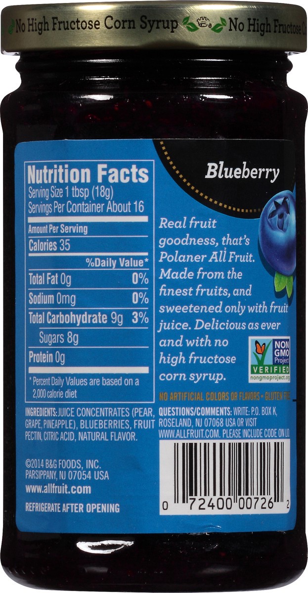 slide 6 of 7, Polaner All Fruit Gluten Free Blueberry Spreadable Fruit, Blueberry Fruit Spread, 10 OZ, 10 oz