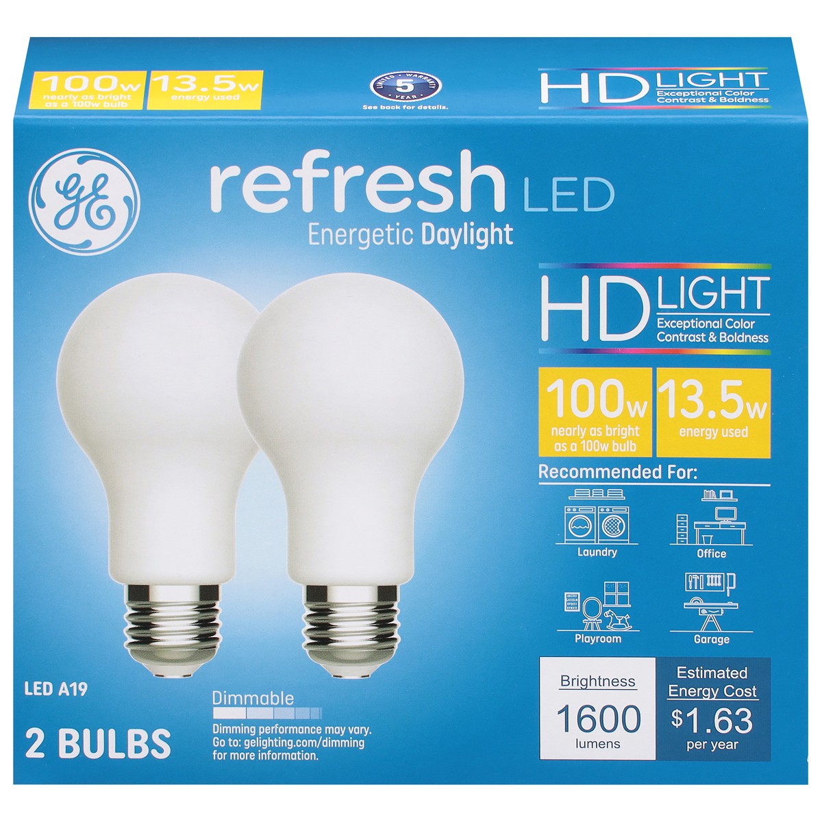 slide 1 of 1, GE Refresh 13.5 Watts HD Light LED A19 Light Bulbs 2 ea, 2 ct