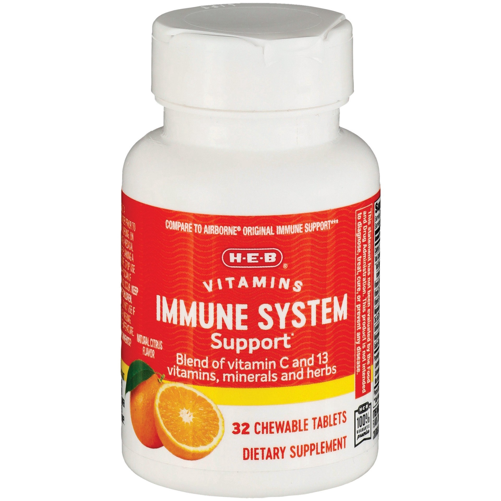 slide 1 of 1, H-E-B Vitamins Immune System Support Chewable Citrus Tablets, 32 ct