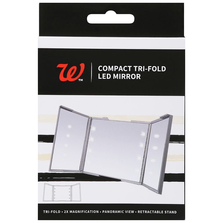 slide 1 of 5, Walgreens Compact Tri-Fold LED Mirror, 1 ct