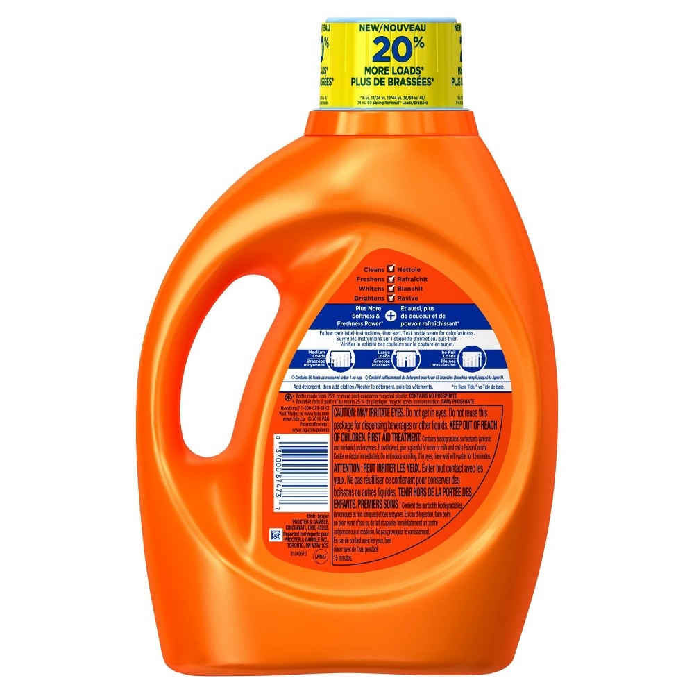 slide 4 of 5, Tide Liquid Laundry Detergent with a Touch of Downy, April Fresh, 59 loads, 92 fl oz, HE Compatible, 92 fl oz