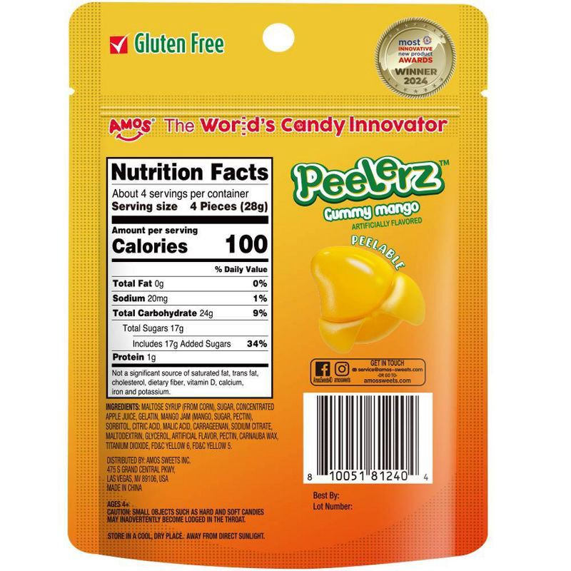 slide 3 of 5, AMOS Peelerz TM Gummy Mango 4.25oz, 4.25 oz